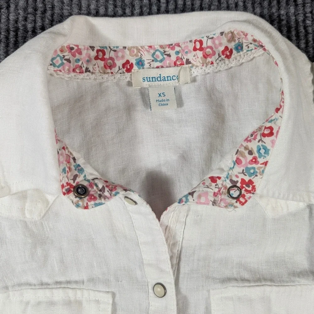 Sundance Womens‎ XS White 100% Linen Sleeveless Western Snap Button Down Top